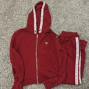 True Religion Burgundy Hoodie Set with White Details